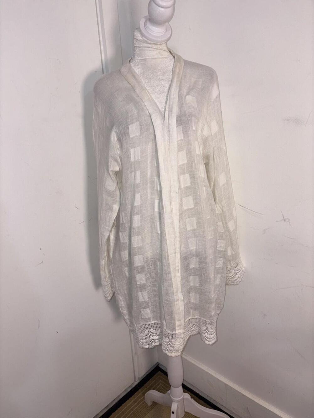 Elizabeth Hurley Beach Coverup Linen/Cotton India White Boho Sexy One Size Lace - Picture 2 of 13